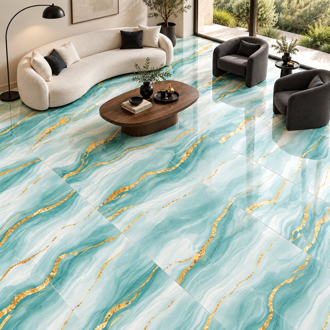 CA SQUARE AQUA GOLD, marble-look wall tile for bathroom (view 4)